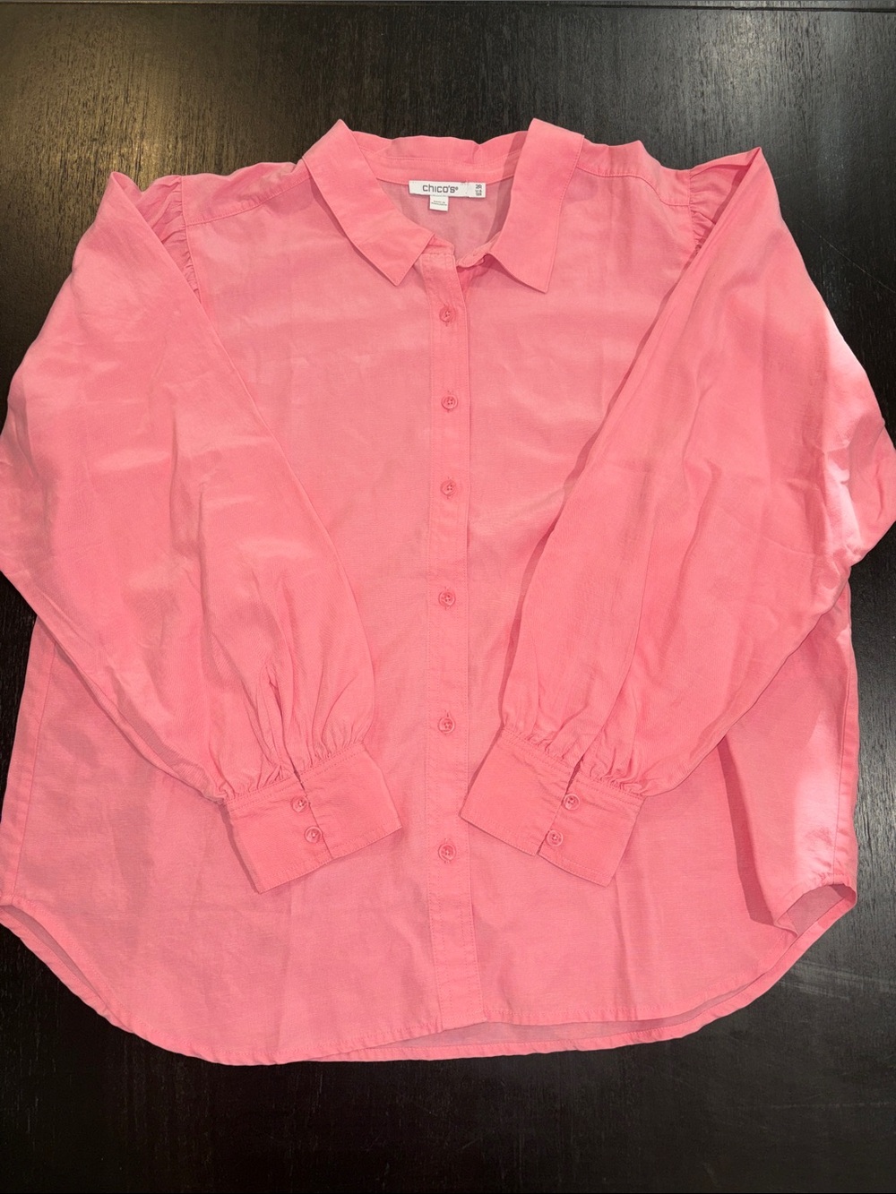 Chico's Coral Pink Button-Down Puff-Sleeve Shirt Blouse size 2R or 12
